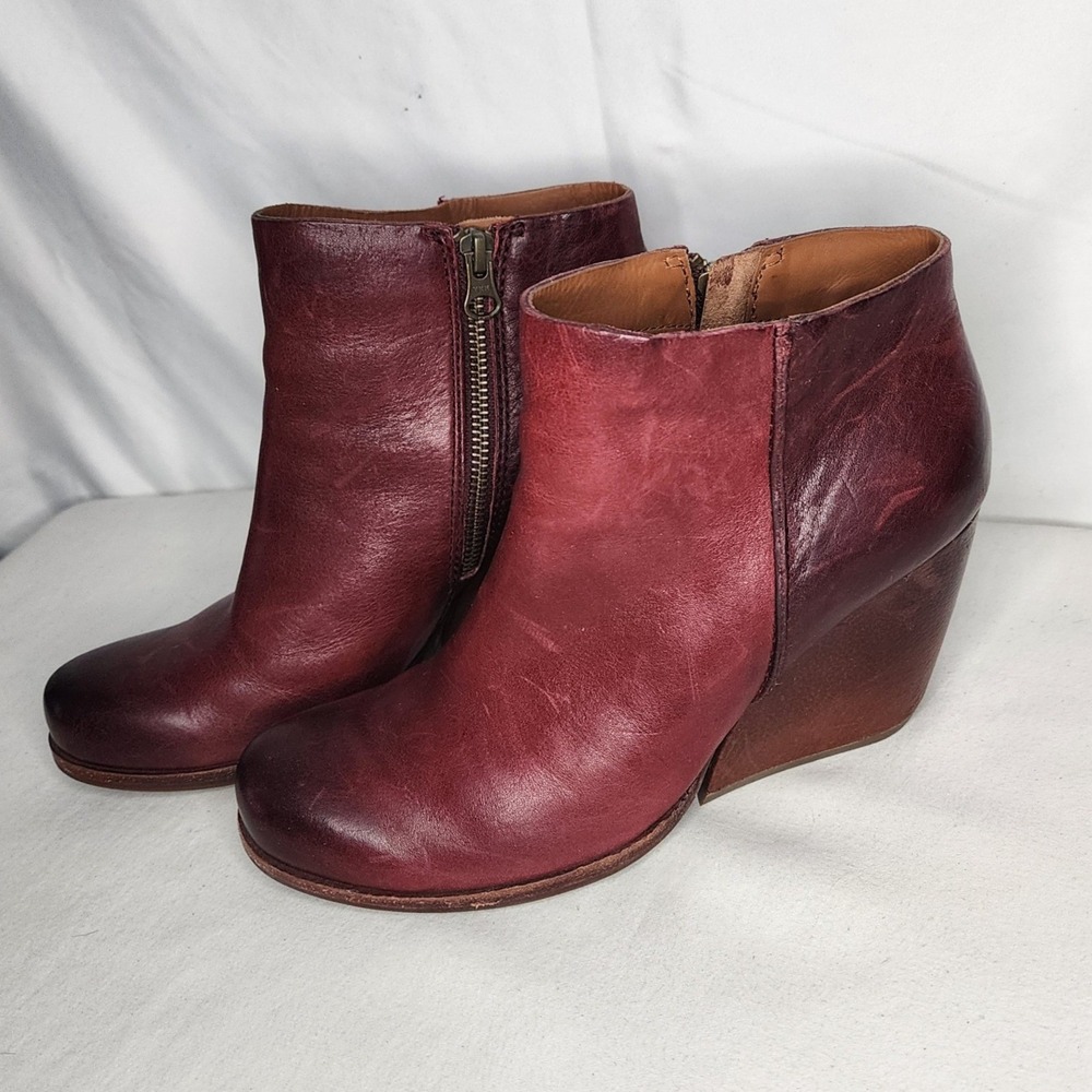 Kork-Ease Candit Burgundy Leather Wedge Ankle Boots K35493 Womens 7.5 M